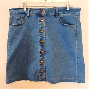 JW Styles Denim Jean Knee Length Button Skirt 5 Pockets Size 12